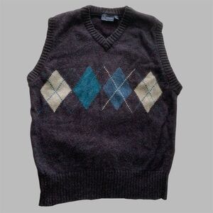 Blue Shetland Wool Blend Sweater Vest Size Large Preppy Grandpacore